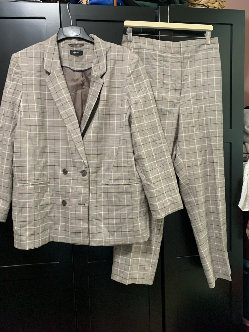 Reitmans Plaid Double-Breasted Blazer Pants Set Suit office workwear grandpacore